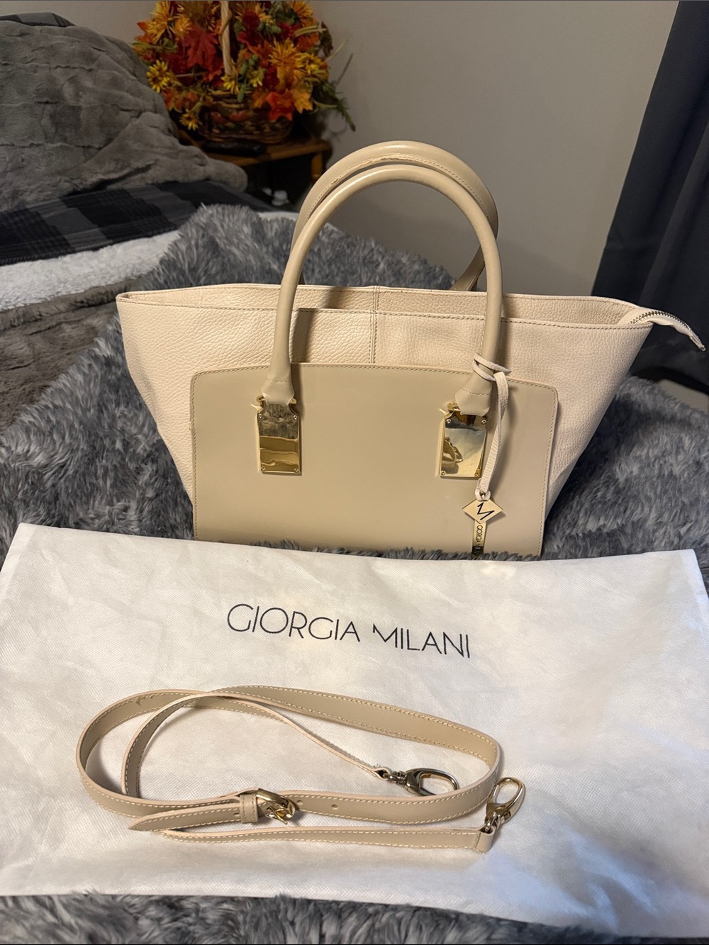Giorgia Milani Cream Leather Satchel with Gold Hardware